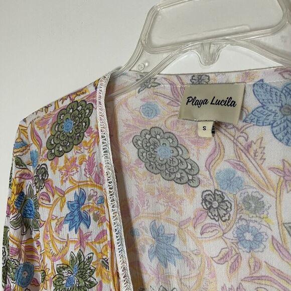 NWOT Playa Lucila Mini kimono multi color floral tassle tie medium - Picture 4 of 9